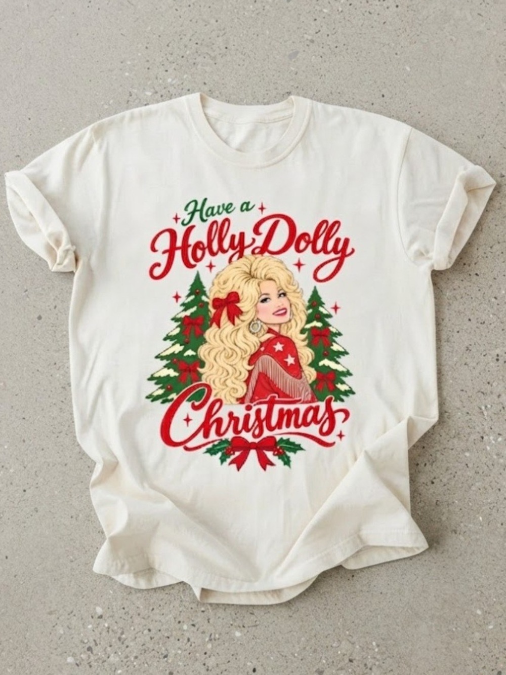 Holly Dolly Christmas Graphic White Gildan T-Shirt, Cute Holiday Tee